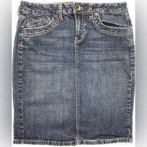 Apt 9 Denim Pencil Skirt SZ 6 5 Pocket Button Zipper Closure Back Slit Indigo
